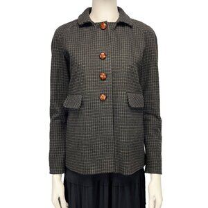 SEE BY CHLOE VTG Green Checked Tweed Wool Blend‎ BlazerJacket 3D Button